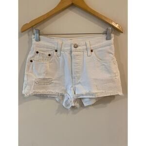 Levi’s Premium Women’s Size 25 Distressed White Denim Shorts High Rise Cotton